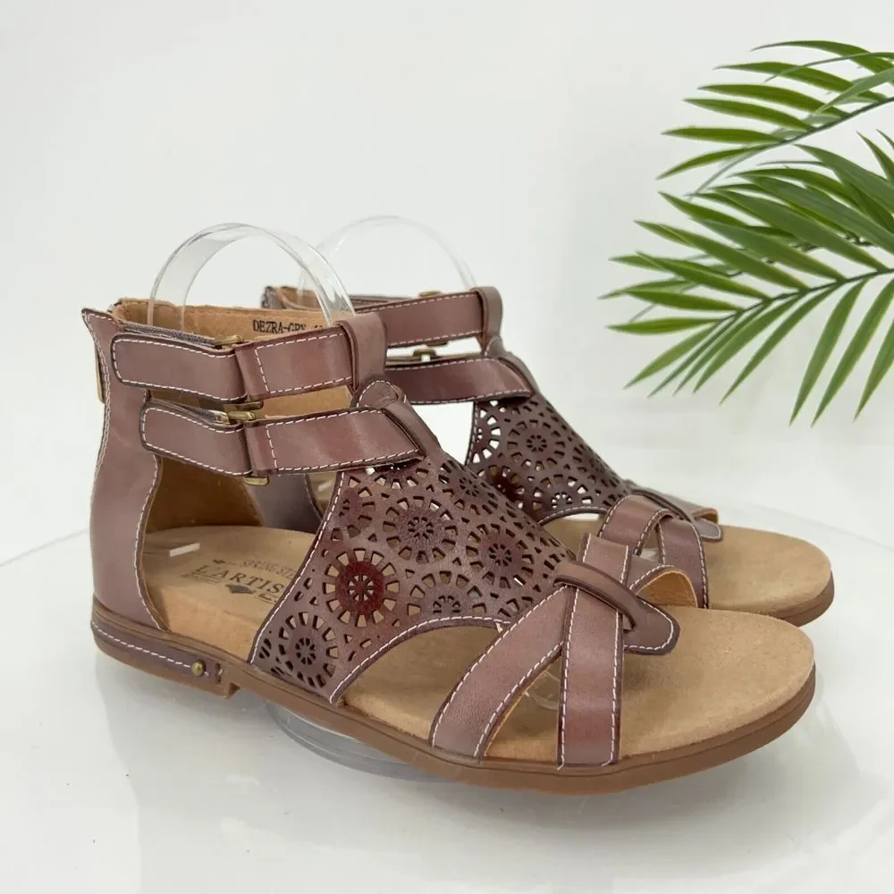 L'Artiste SpringStep Women's Dezra Sandal Size 40 10 Flat Brown Gladiator Shoes - Picture 1 of 15